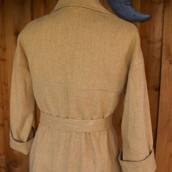 Vintage Handmade 100% Wool Button Down Oatmeal Belted Midi Shirt Dress Size S - Picture 15 of 16